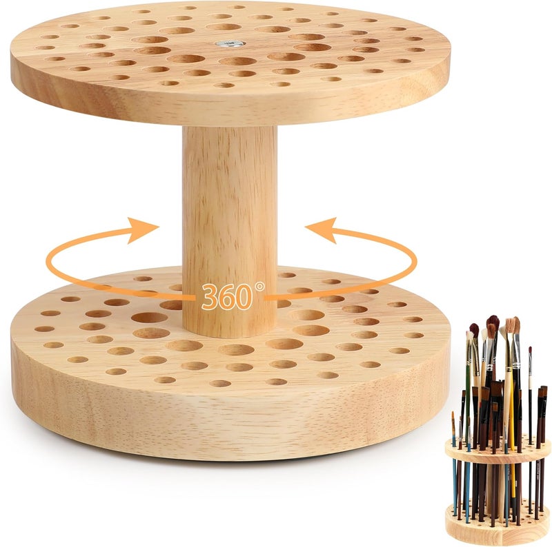 Dlicoda 52 Holes Paint Brush Holder, 360° Rotating Paint Brush Organizer, Hardwood Storage Stand Rack for Artists Brushes, Crafts Tools, Makeup Brush, Calligraphy Pens - Image 1